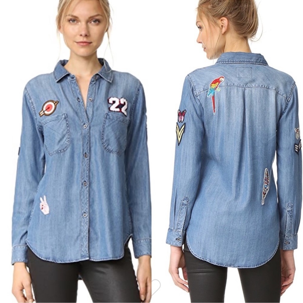 Rails Denim Patch Chambray Button Down Shirt, Xs - image 1